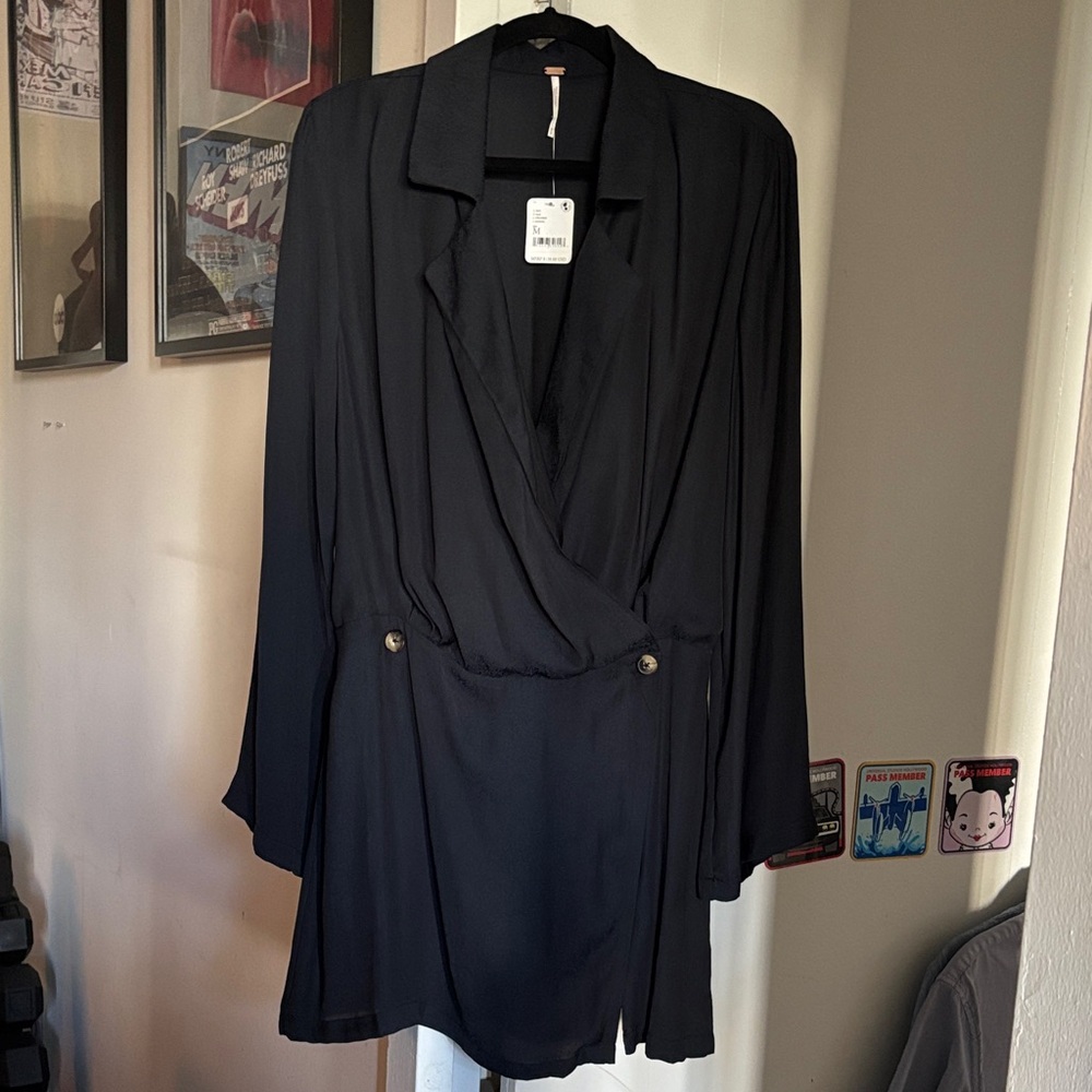 NWT Free People Simone Black Long-Sleeved Mini Dress
